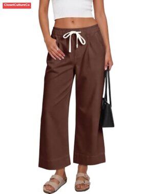 High Waisted Wide Leg Drawstring Jeans Side Pockets Stretch Denim Pants